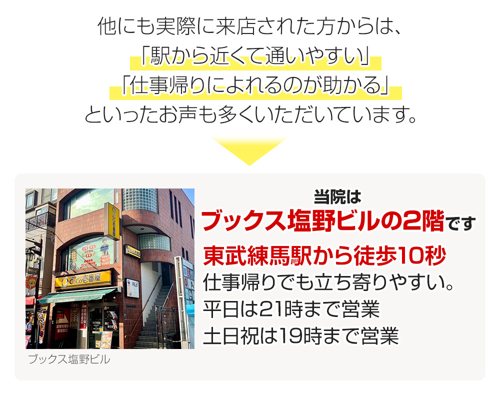 東武練馬たいよう整体院はブックス塩野ビルの2階です